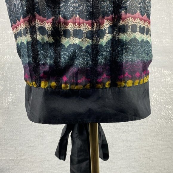 Anthropologie‎ Odille Silk Blouse Women Size 8 Banded Hem Pintuck Pleated Top - Picture 7 of 13